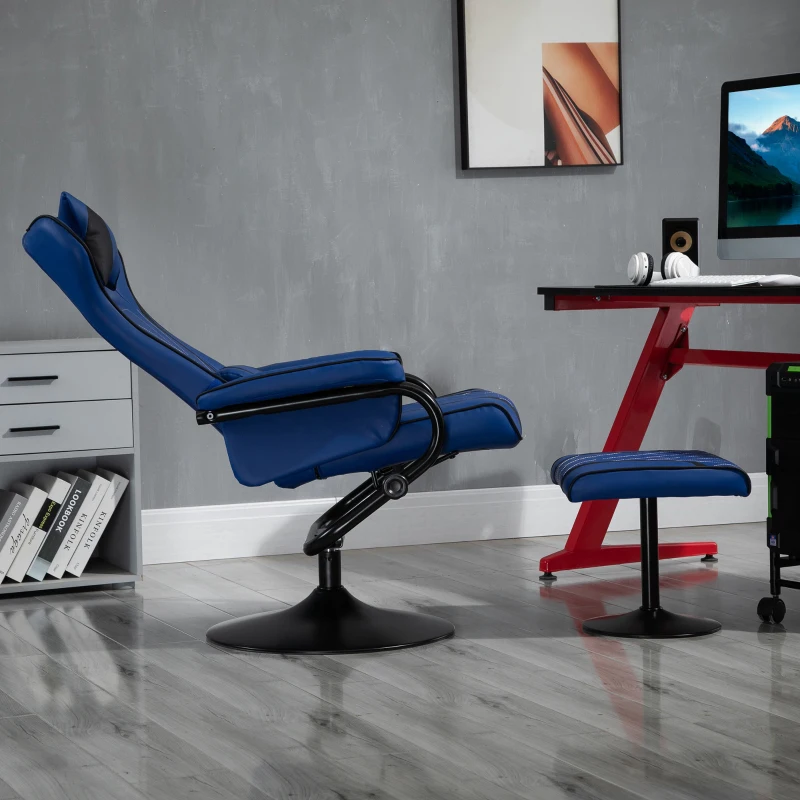 Vinsetto High Back Video Gaming Recliner with Ottoman, Racing Style PC Computer Office Chair, Swivel with Headrest & Lumbar Support, Adjustable Height, Blue/Black