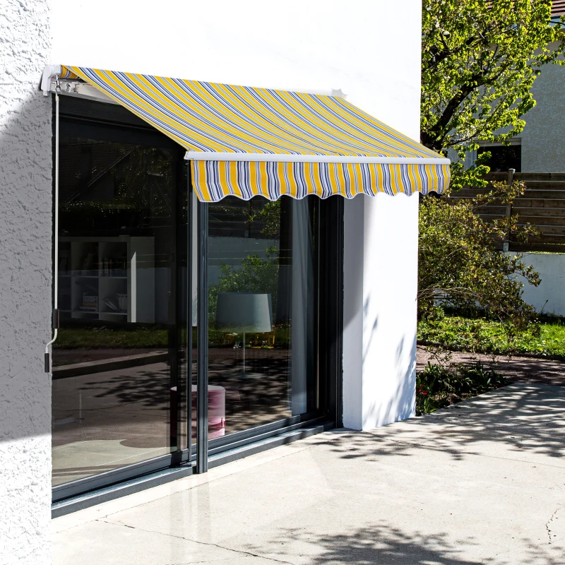 Outsunny 8' x 6.6' Patio Retractable Awning, Manual Exterior Sun Shade Deck Window Cover, Mixed Color