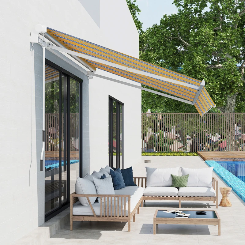 Outsunny 8' x 6.6' Patio Retractable Awning, Manual Exterior Sun Shade Deck Window Cover, Mixed Color