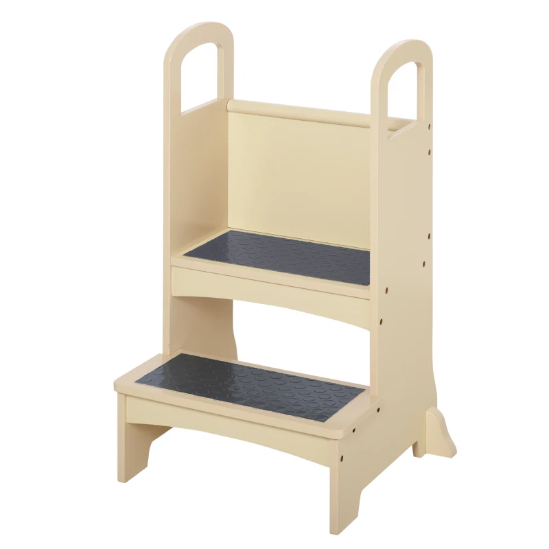 Qaba Toddler Tower Kitchen Helper for Children with 2 Non-Slip Steps and Support Handles - Natural