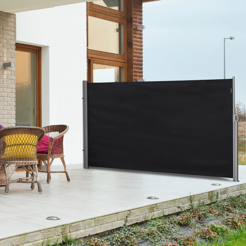 Outsunny 118" x 79" Side Awning, Retractable Privacy Screen & Driveway Guard, Instant Outside Screen, Wall, or Fence, Side Shade and Wind Block for Indoor Outdoor, Garden, Black