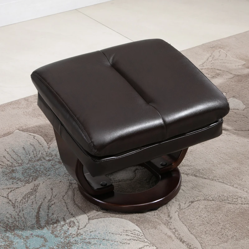HOMCOM Swivel Recliner Chair Thick Padded with Storage Ottoman, Wrapped Wood Base & Faux Leather for Living Room, Bedroom, Office, Dark Brown