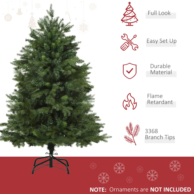 HOMCOM 7' Tall Unlit Spruce Artificial Christmas Tree with Realistic Branches, and 3368 Tips, Green