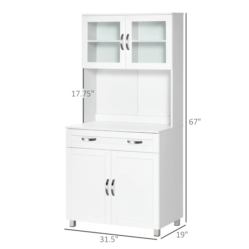 HOMCOM 67" Buffet with Hutch, Modern Kitchen Pantry, Freestanding Storage Cabinet with Framed Glass Doors, Shelves and Drawers, White