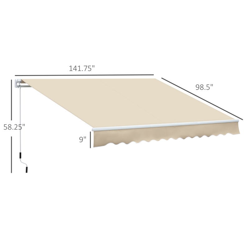 Outsunny 12' x 8' Retractable Awning Patio Awnings Sun Shade Shelter with Manual Crank Handle, 280g/m² UV & Water-Resistant Fabric and Aluminum Frame for Deck, Balcony, Yard, Cream White
