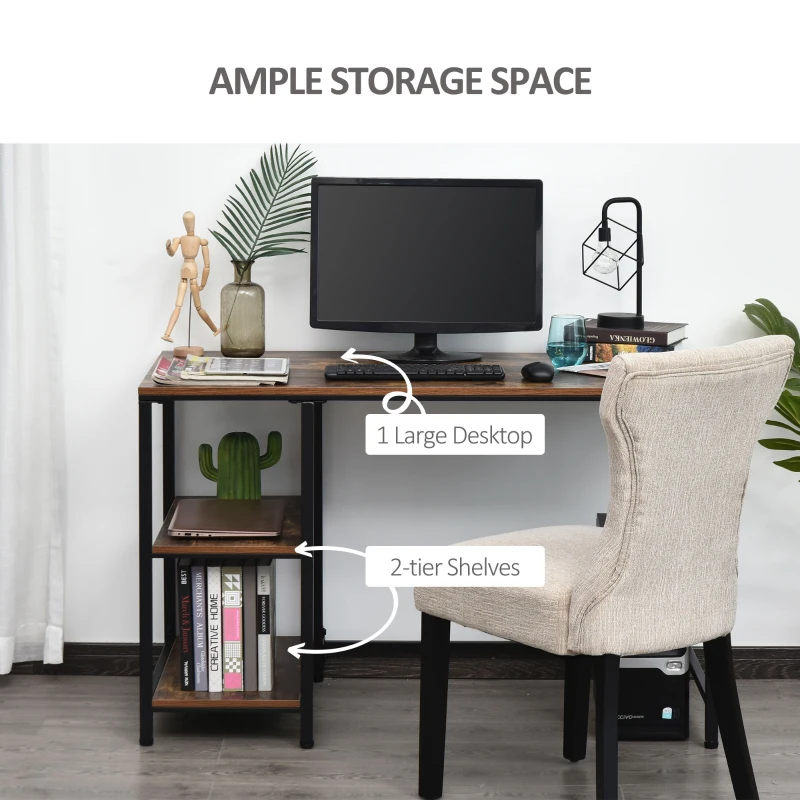 HOMCOM 47" Modern/Industrial Computer Writing Desk with 2 Storage Shelves for Home Office, Study, or Game Room