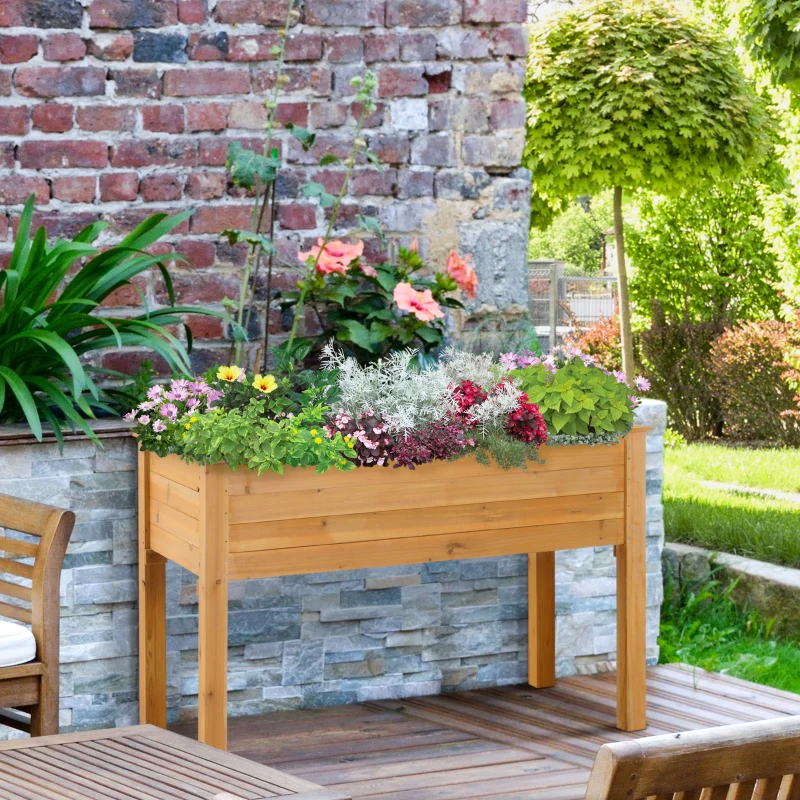 Outsunny 48" x 24" Raised Garden Bed Elevated Wooden Planter Box for Backyard, Patio, Balcony