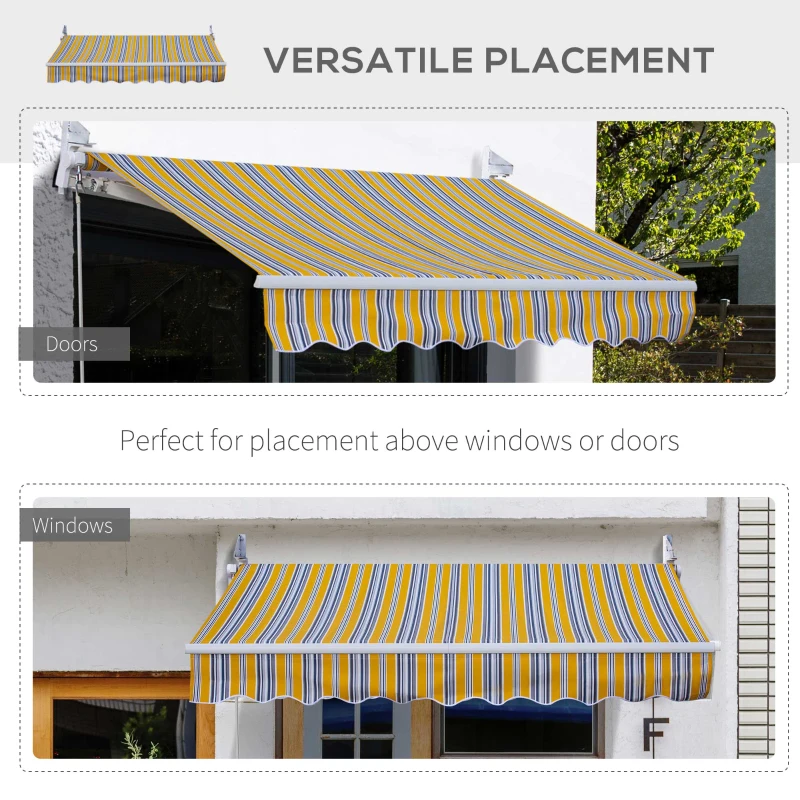 Outsunny 8' x 6.6' Patio Retractable Awning, Manual Exterior Sun Shade Deck Window Cover, Mixed Color