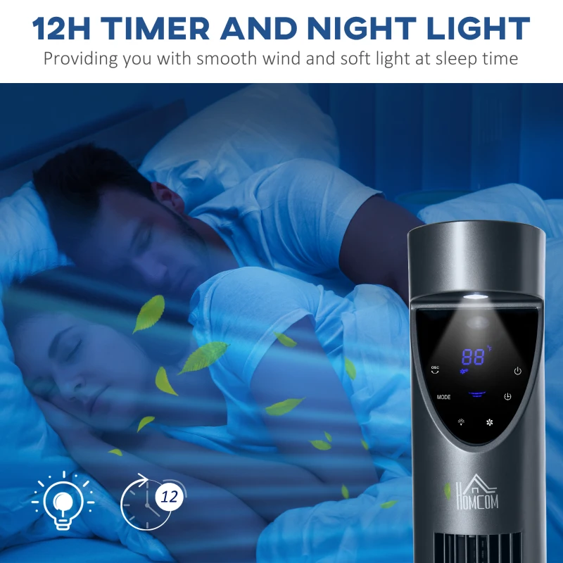 HOMCOM Tower Fan with Air Purifying Filter & Remote Control, Oscillating, Slim, Grey - Ideal for Home & Office