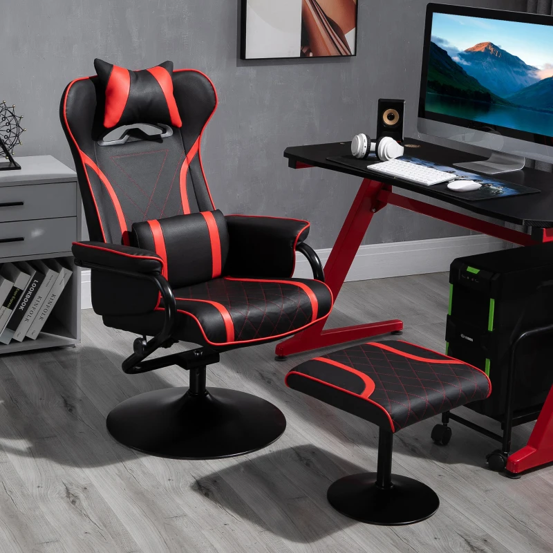 Vinsetto High Back Video Gaming Recliner with Ottoman, Racing Style PC Computer Office Chair, Swivel with Headrest & Lumbar Support, Adjustable Height, Black/Red