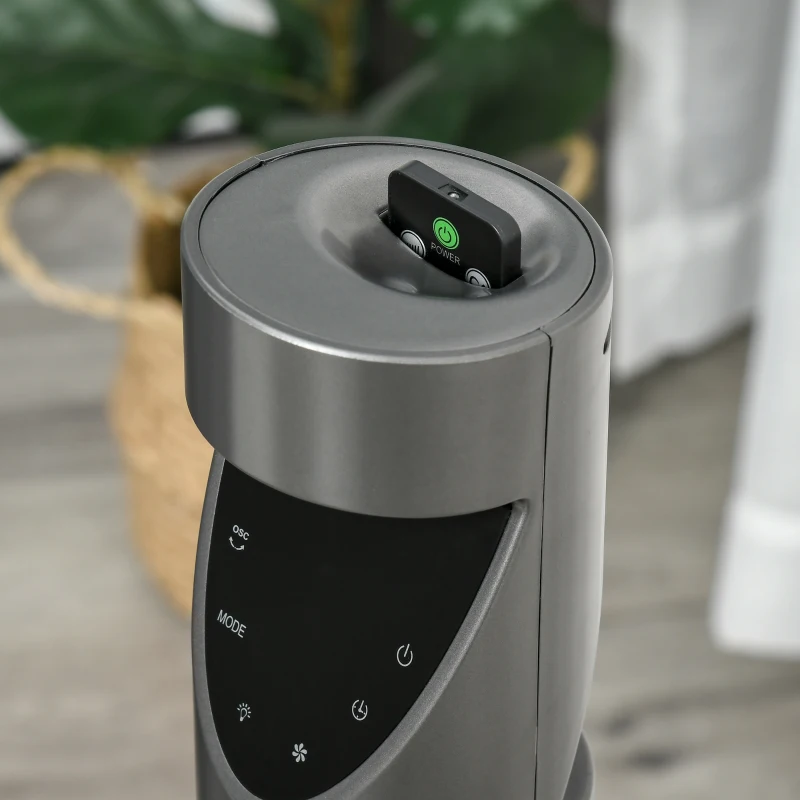 HOMCOM Tower Fan with Air Purifying Filter & Remote Control, Oscillating, Slim, Grey - Ideal for Home & Office