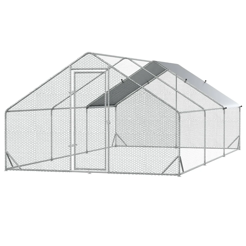 PawHut 10' x 20' x 6.5' Chicken Coop Cage, Outdoor Hen House w/Cover & Lockable Door