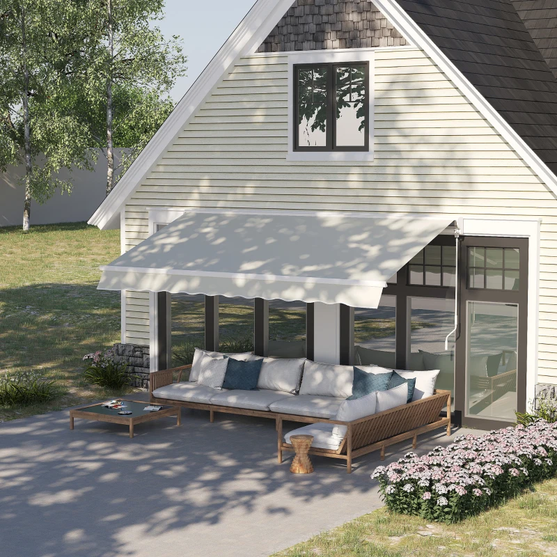 Outsunny 10' x 8' Patio Motorized/Manual Retractable Awning Outdoor Sun Shade Shelter Deck Remote Control Canopy, Beige