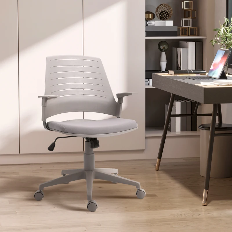 Vinsetto Mid Back Office Chair Computer Swivel Rolling Task Chair with Height Adjustable, Arm, Breathable Back, Grey