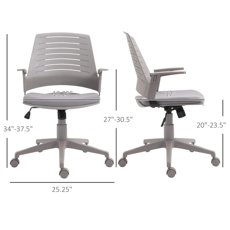 Vinsetto Mid Back Office Chair Computer Swivel Rolling Task Chair with Height Adjustable, Arm, Breathable Back, Grey