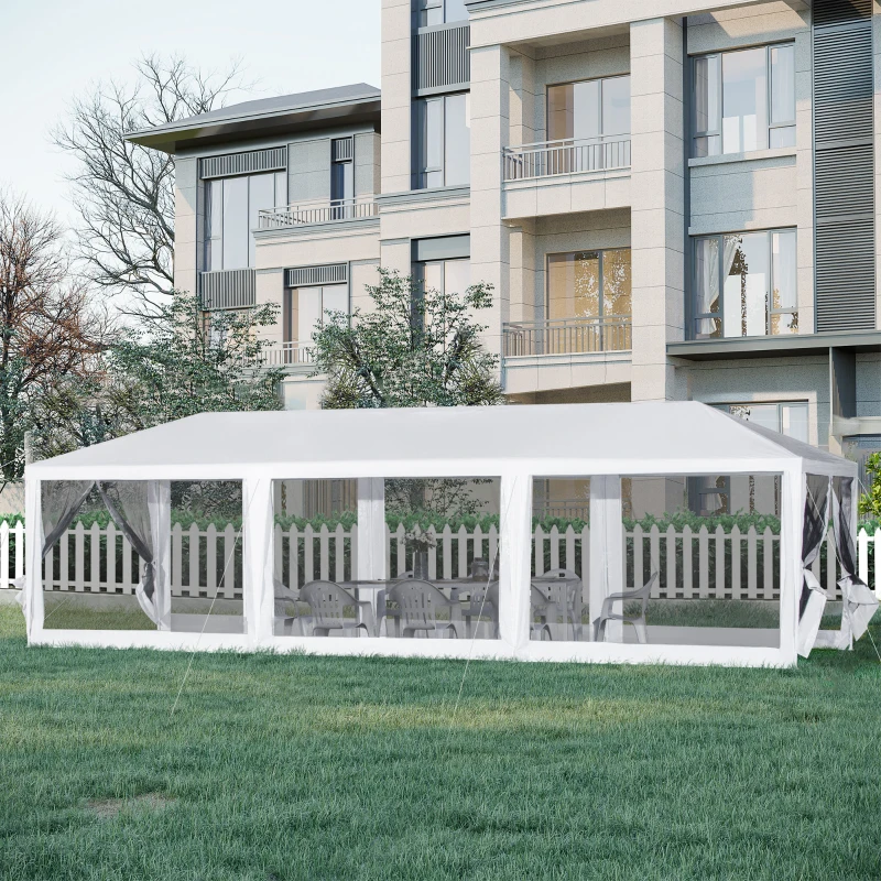 Outsunny 10' x 30' Party Tent, Event Shelter Gazebo Canopy with Removable Mesh Side Walls and Two Doors, White