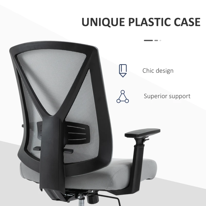Vinsetto Ergonomic Mesh Office Chair with Lumbar Back Support, Swivel Rocking Computer Chair with Adjustable Height and Armrests for Home Office, Grey