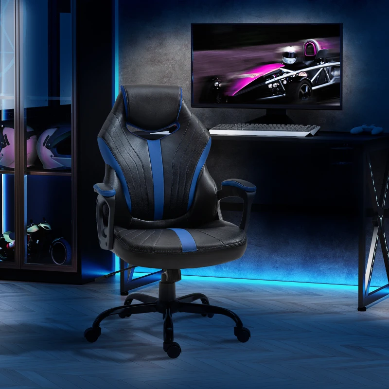 Vinsetto Racing Style Gaming Chair Ergonomic High Back Computer Office Chair PU Leather with 360° Swivel Rocking Adjustable Height Padded Armrest Blue