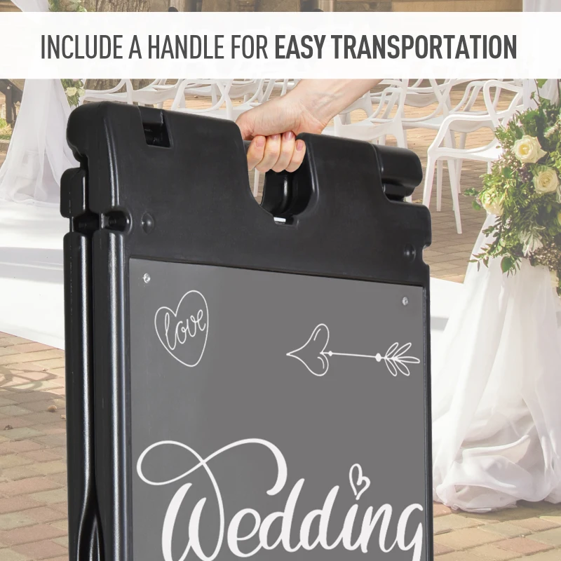 Vinsetto 22" x 28" Plastic Folding A-Frame Sandwich Board Sidewalk Sign with Weighted Tank & Weatherproof Design, Black