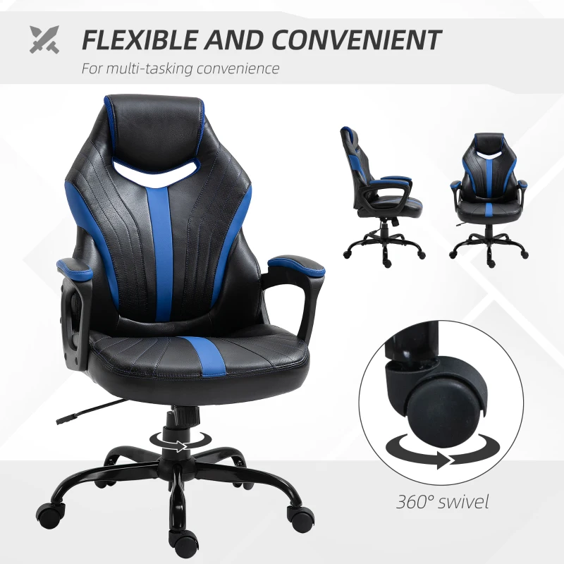 Vinsetto Racing Style Gaming Chair Ergonomic High Back Computer Office Chair PU Leather with 360° Swivel Rocking Adjustable Height Padded Armrest Blue