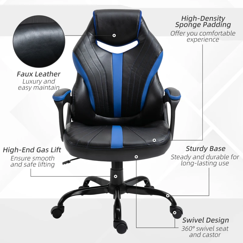 Vinsetto Racing Style Gaming Chair Ergonomic High Back Computer Office Chair PU Leather with 360° Swivel Rocking Adjustable Height Padded Armrest Blue