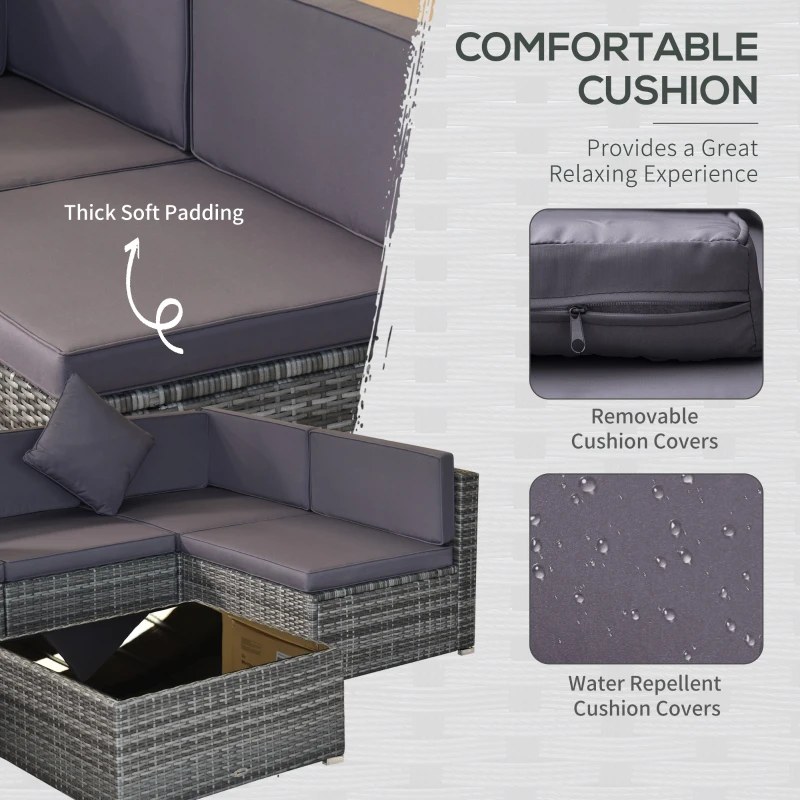Outsunny 7 Piece Modern Rattan Wicker Garden Outdoor Furniture Modular Sectional Patio Set - Grey