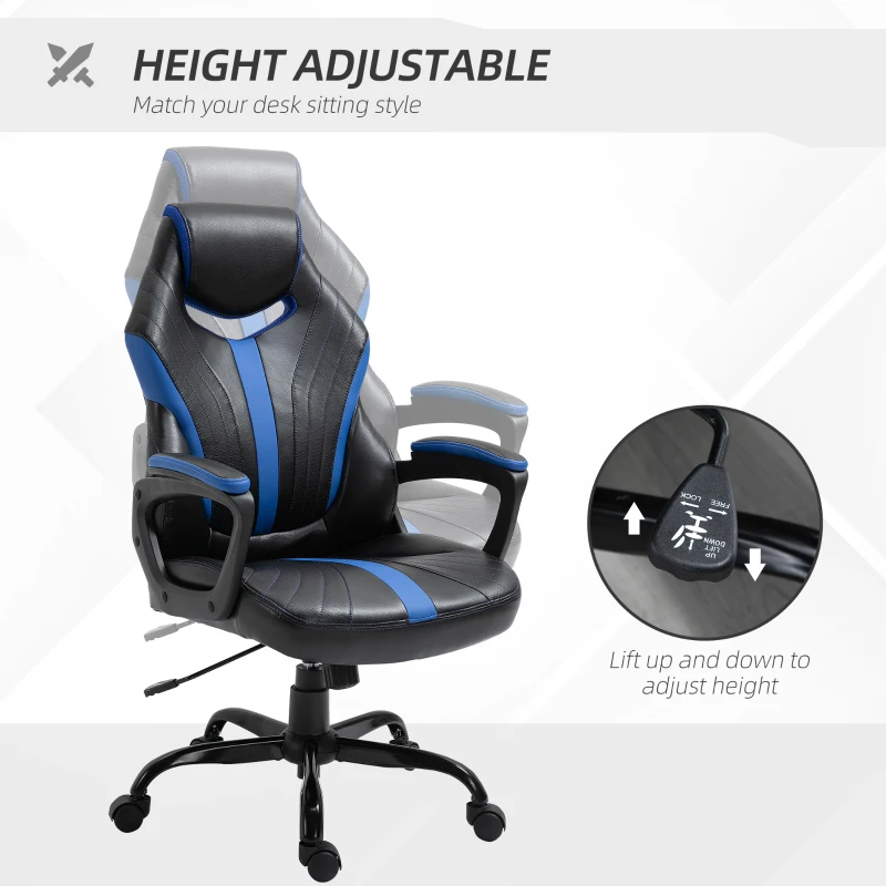 Vinsetto Racing Style Gaming Chair Ergonomic High Back Computer Office Chair PU Leather with 360° Swivel Rocking Adjustable Height Padded Armrest Blue
