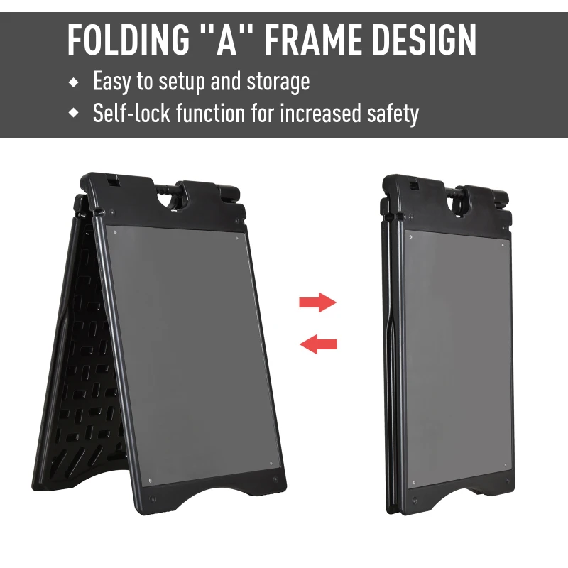 Vinsetto 22" x 28" Plastic Folding A-Frame Sandwich Board Sidewalk Sign with Weighted Tank & Weatherproof Design, Black