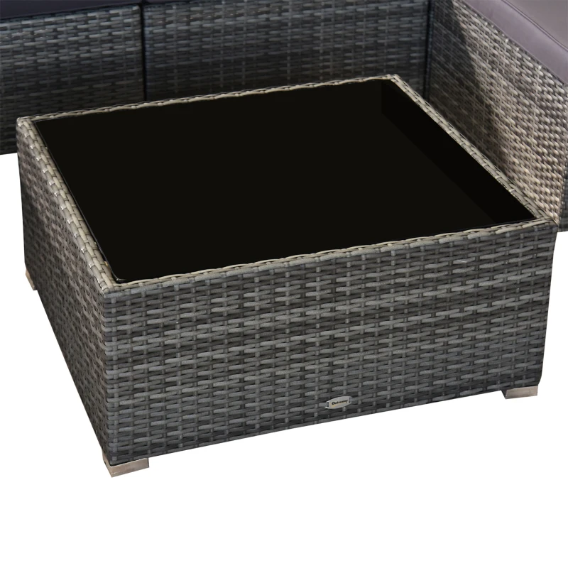 Outsunny 7 Piece Modern Rattan Wicker Garden Outdoor Furniture Modular Sectional Patio Set - Grey