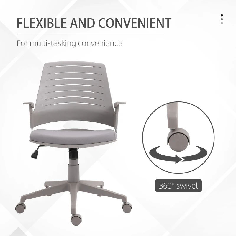 Vinsetto Mid Back Office Chair Computer Swivel Rolling Task Chair with Height Adjustable, Arm, Breathable Back, Grey