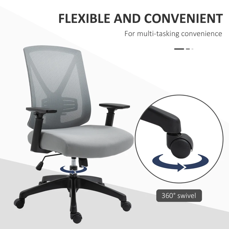 Vinsetto Ergonomic Mesh Office Chair with Lumbar Back Support, Swivel Rocking Computer Chair with Adjustable Height and Armrests for Home Office, Grey