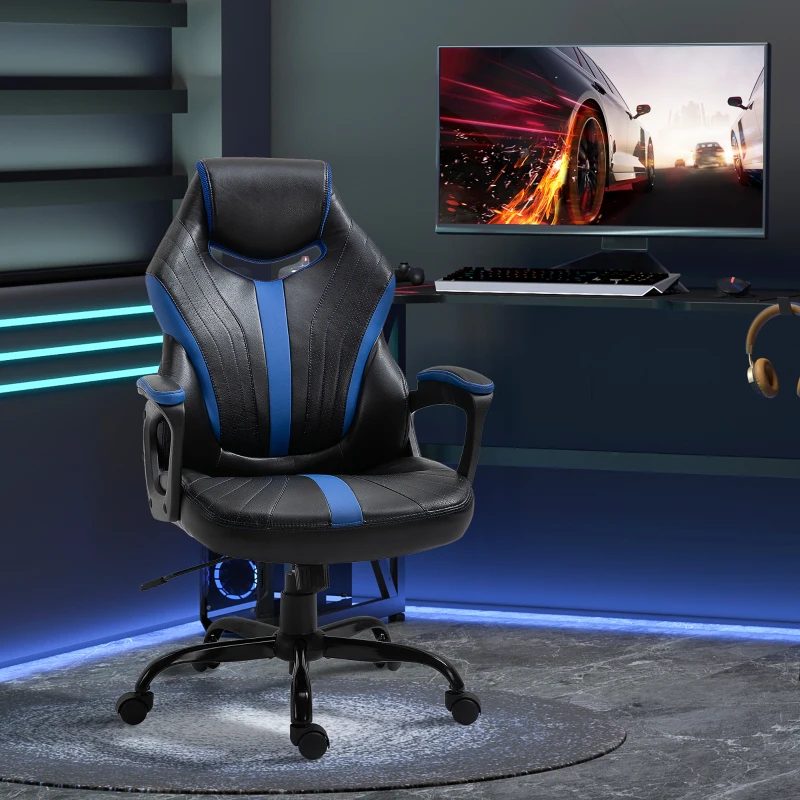 Vinsetto Racing Style Gaming Chair Ergonomic High Back Computer Office Chair PU Leather with 360° Swivel Rocking Adjustable Height Padded Armrest Blue