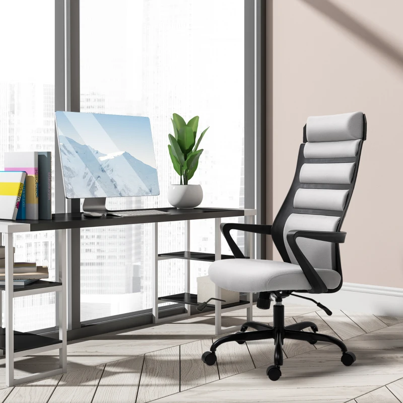 Vinsetto High Back Ergonomic Home Office Desk Chair with Spandex Fabric, Computer Task Chair with Ladder Back, Thick Padding and 360 Swivel Wheels, Grey
