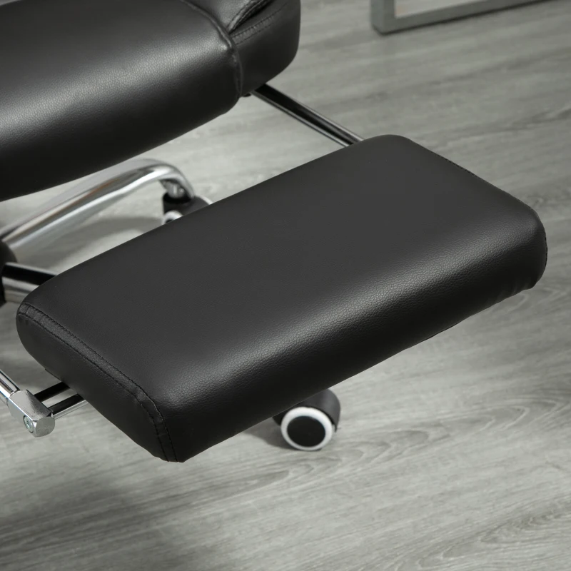 HOMCOM High Back Ergonomic Executive Office Chair, PU Leather Computer Chair with Retractable Footrest, Lumbar Support, Padded Headrest and Armrest, Black
