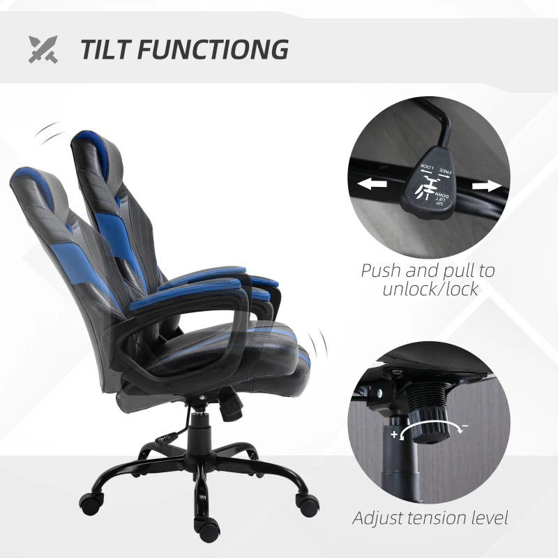 Vinsetto Racing Style Gaming Chair Ergonomic High Back Computer Office Chair PU Leather with 360° Swivel Rocking Adjustable Height Padded Armrest Blue
