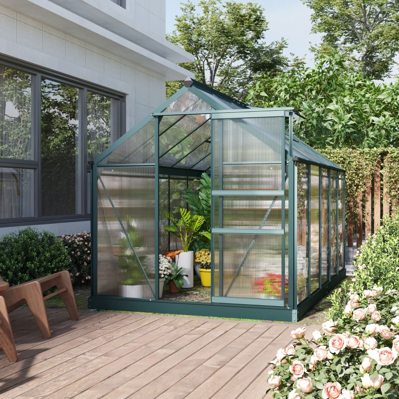 Outsunny 10' x 6' x 7' Walk-in Plant Greenhouse for Backyard/Outdoor Use with Window and Door, Aluminum Frame, PC Board