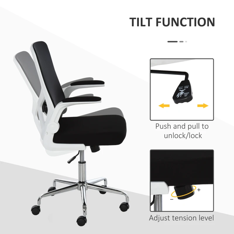 Vinsetto Ergonomic Mesh Office Chair Rocking Swivel Computer Task Desk Chair with Folding Backrest, Lumbar Support, Flip-up Arms and Adjustable Height, Black