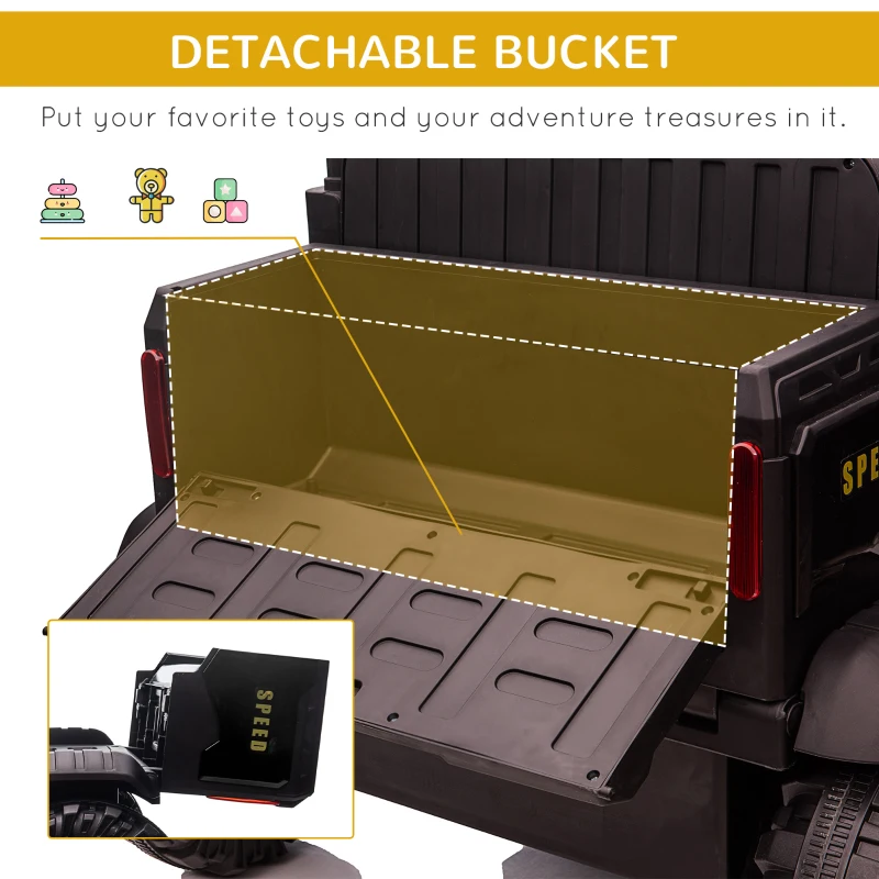 Aosom 2-Seater Kids Tractor, 12V 7Ah Electric Ride-on Car Farm Truck with Parental Control, Detachable Bucket, 2 Speeds, Music, Lights, Suspension Wheels, for 37-72 Months, Black