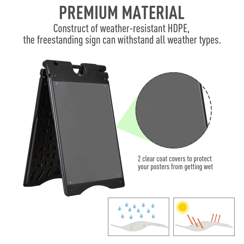 Vinsetto 22" x 28" Plastic Folding A-Frame Sandwich Board Sidewalk Sign with Weighted Tank & Weatherproof Design, Black