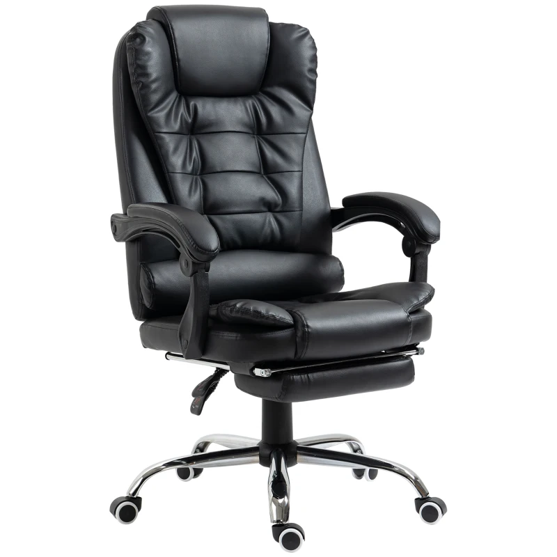 HOMCOM High Back Ergonomic Executive Office Chair, PU Leather Computer Chair with Retractable Footrest, Lumbar Support, Padded Headrest and Armrest, Black