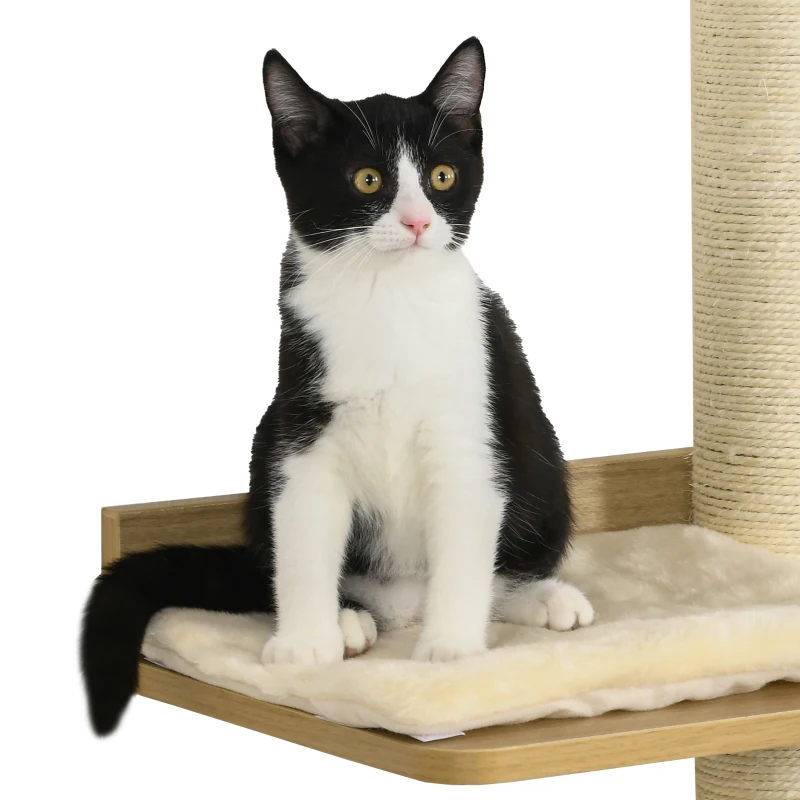 PawHut Wall Mounted Cat Tree with Scratching Post Condo Bridge Cushion Cat Climbing Shelves Furniture, Yellow
