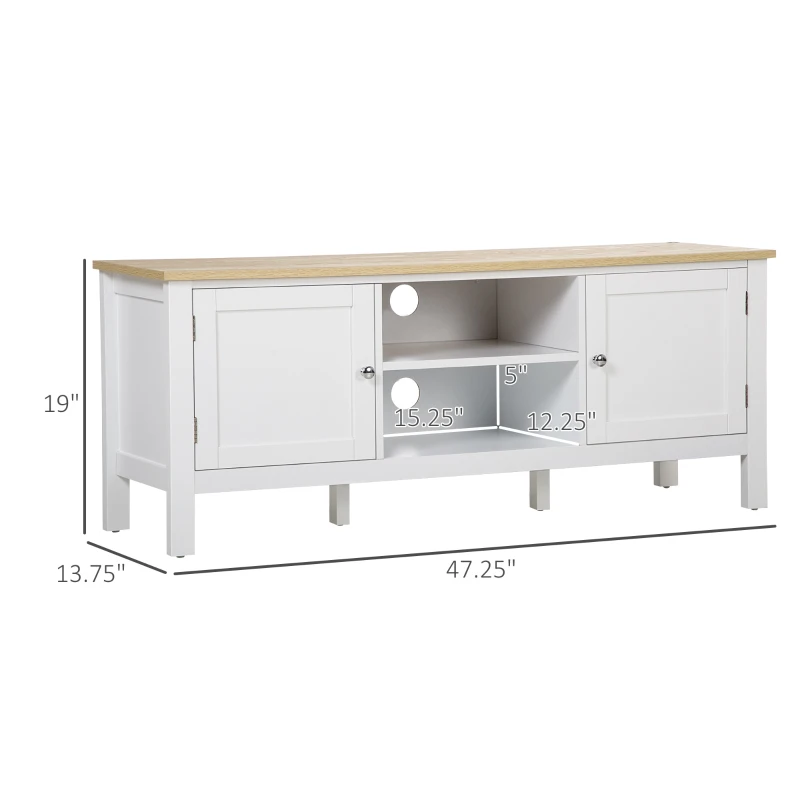 HOMCOM Modern TV Stand with Storage for TVs up to 50", TV Table with 2 Cabinets and Open Shelves, Entertainment Unit for Bedroom, Living Room, White