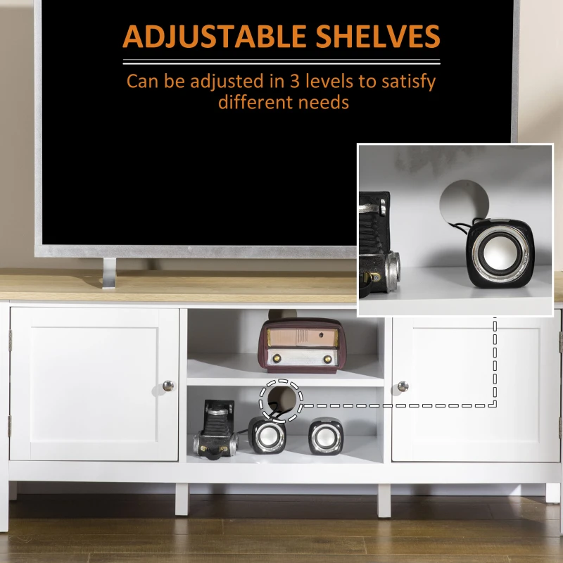 HOMCOM Modern TV Stand with Storage for TVs up to 50", TV Table with 2 Cabinets and Open Shelves, Entertainment Unit for Bedroom, Living Room, White