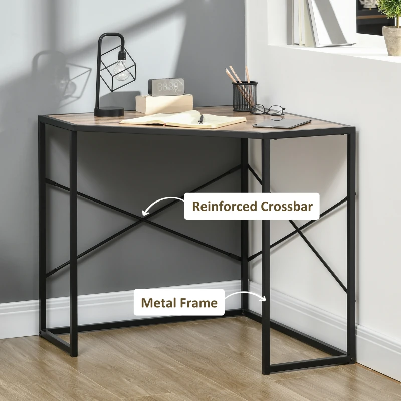 HOMCOM Corner Desk, Triangle Computer Desk with Steel Frame for Small Space, Corner Writing Desk for Workstation, Black