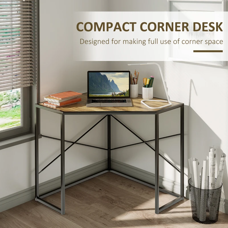HOMCOM Corner Desk, Triangle Computer Desk with Steel Frame for Small Space, Corner Writing Desk for Workstation, Black