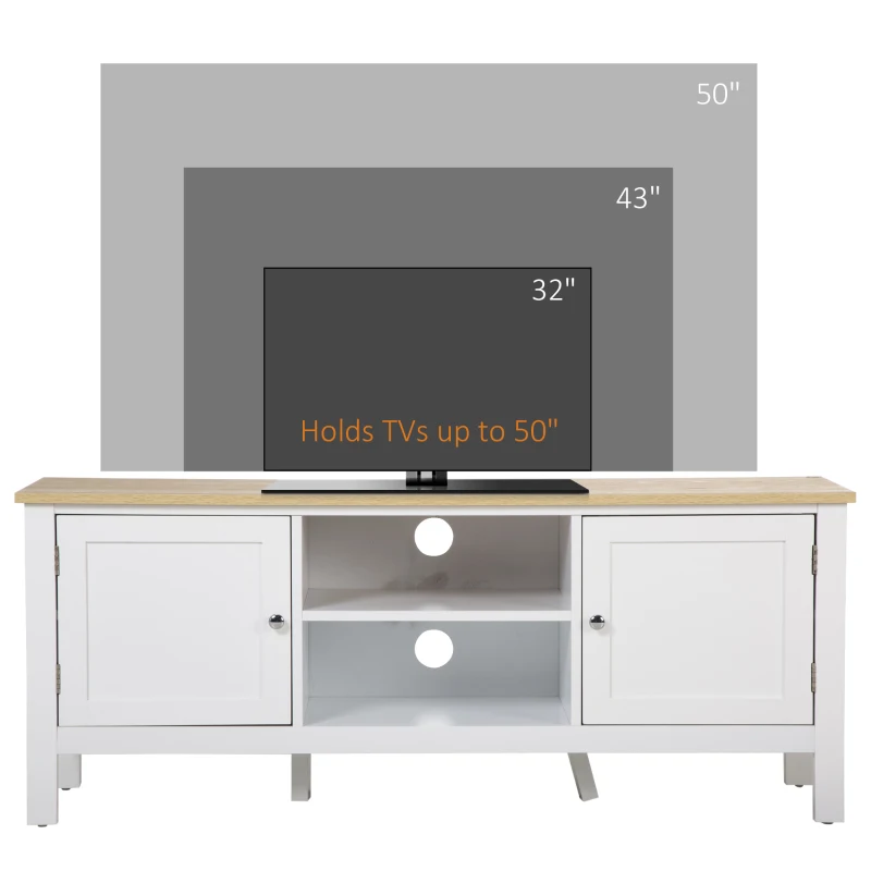 HOMCOM Modern TV Stand with Storage for TVs up to 50", TV Table with 2 Cabinets and Open Shelves, Entertainment Unit for Bedroom, Living Room, White