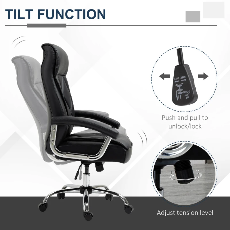 Vinsetto High Back Office Chair Computer Task Seat Adjustable Ergonomic Executive Chair Diamond-Stitched PU Leather Swivel with Padded Armrests, Black