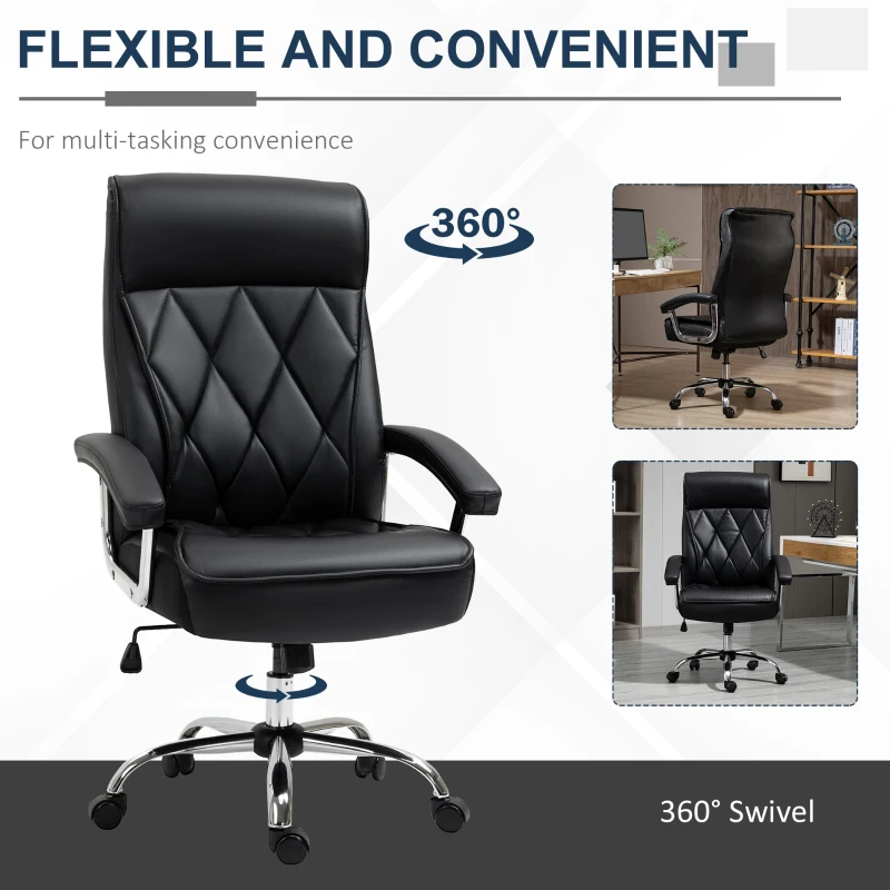 Vinsetto High Back Office Chair Computer Task Seat Adjustable Ergonomic Executive Chair Diamond-Stitched PU Leather Swivel with Padded Armrests, Black