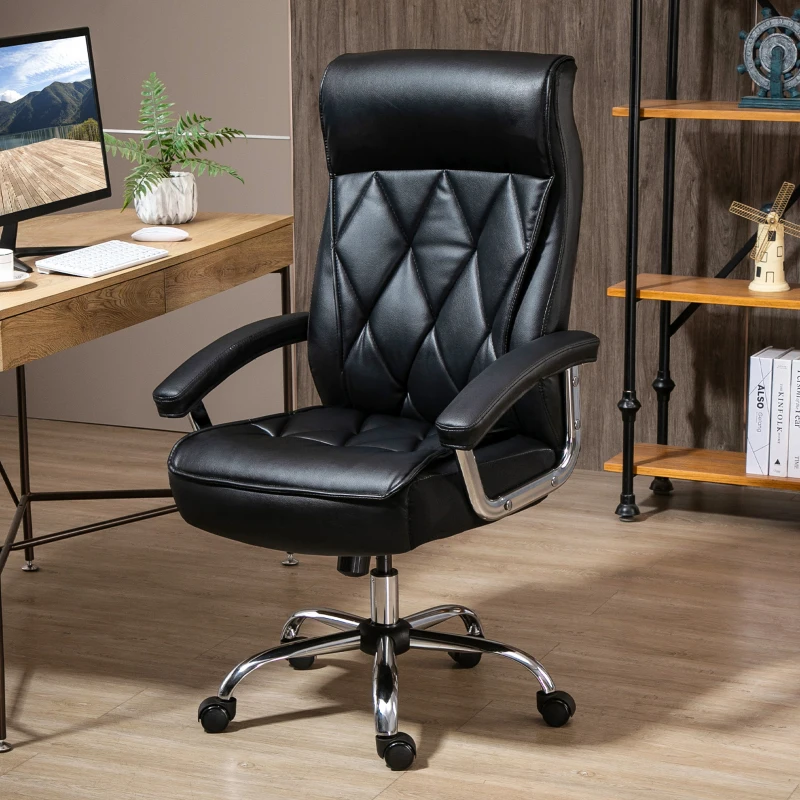 Vinsetto High Back Office Chair Computer Task Seat Adjustable Ergonomic Executive Chair Diamond-Stitched PU Leather Swivel with Padded Armrests, Black