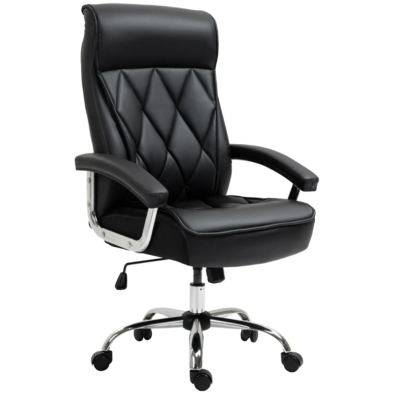 Vinsetto High Back Office Chair Computer Task Seat Adjustable Ergonomic Executive Chair Diamond-Stitched PU Leather Swivel with Padded Armrests, Black